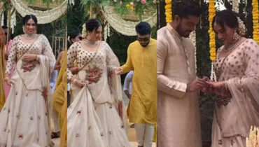 കണ്ണന്റെ കൈപിടിച്ച് മണ്ഡപത്തിലേക്ക്; വിവാഹനിശ്ചയത്തിന് അതിസുന്ദരിയായി മാളവിക ജയറാം