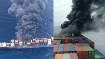 കപ്പലിന് തീപിടിച്ചുണ്ടായ അപകടത്തിൽ പരിക്കേറ്റ രണ്ട് പേരുടെ നില അതീവ ഗുരുതരമായി തുടരുന്നു