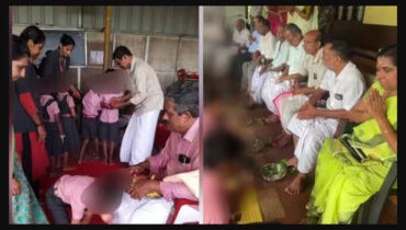 കുട്ടികളെ കൊണ്ട് പാദപൂജ ചെയ്യിച്ച സംഭവം : കേസെടുത്ത് ബാലാവകാശ കമ്മീഷന്‍, ‘കുട്ടികളുടെ ആത്മാഭിമാനത്തെ ചോദ്യം ചെയ്യുന്ന രീതി’