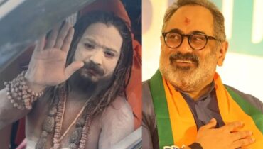 അയച്ചത് യോഗി ആദിത്യനാഥ്; രാജീവ് ചന്ദ്രശേഖറിന്റെ തലയിൽ കൈവെച്ച് അനുഗ്രഹിച്ച് അഘോരി സന്യാസി