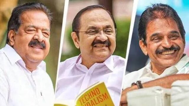ചിരിച്ച മുഖവുമായി കെസി വേണുഗോപാൽ, അമർഷം അറിയിച്ച് ചെന്നിത്തല