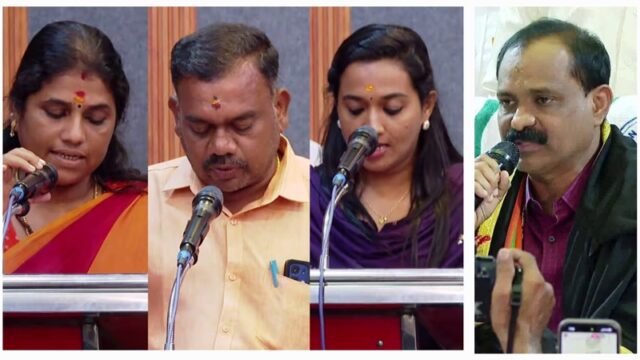 വിവിധ ദൈവങ്ങളുടെ പേരിലെ സത്യപ്രതിജ്ഞ ഹൈക്കോടതി റദ്ദാക്കിയതിന് പിന്നാലെ തിരുവനന്തപുരം കോർപ്പറേഷനിൽ അടിയന്തര നീക്കം, 19 ബിജെപി കൗൺസിലർമാർ വീണ്ടും സത്യപ്രതിജ്ഞ ചെയ്തു
