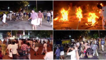യൂത്ത് കോൺഗ്രസ് നൈറ്റ് മാർച്ചിന് നേരെ യൂണിവേഴ്സിറ്റി ഹോസ്റ്റലിൽ നിന്ന് കല്ലും ബിയർ കുപ്പി ഏറും, തിരിച്ച് പന്തമെറിഞ്ഞു, എസ്എഫ്ഐയുമായി ഏറ്റുമുട്ടൽ; തലസ്ഥാനത്ത് തീക്കളി, എങ്ങും തെരുവ് യുദ്ധം