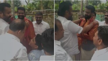 ബിജെപി കൗൺസിലർ ആർ സുഗതൻ പുറത്തിറങ്ങി, സ്വീകരിക്കാൻ കേന്ദ്രമന്ത്രി സുരേഷ് ഗോപിയും; ഷാളണിയിച്ച് ബിജെപി പ്രവർത്തകർ